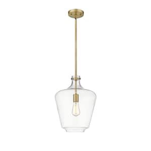 Norwalk 1-Light Brushed Brass Shaded Pendant Light with Clear Glass Shade