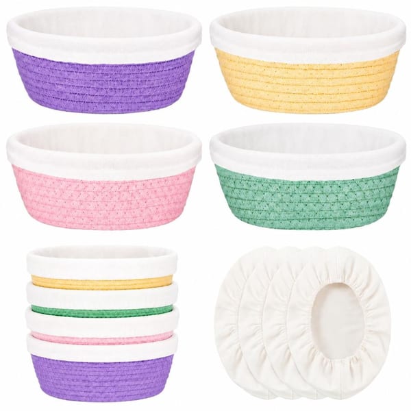Fresh Color Cotton Rope Oval Bread Proofing Basket Set with Liners and Covers 4 Piece Kitchen Serveware