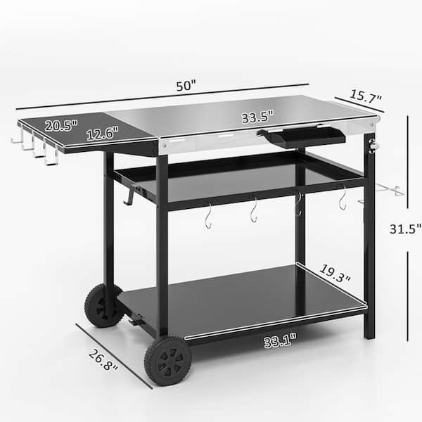Outdoor Grill Cart Pizza Oven Stand, BBQ Prep Table On Wheels With