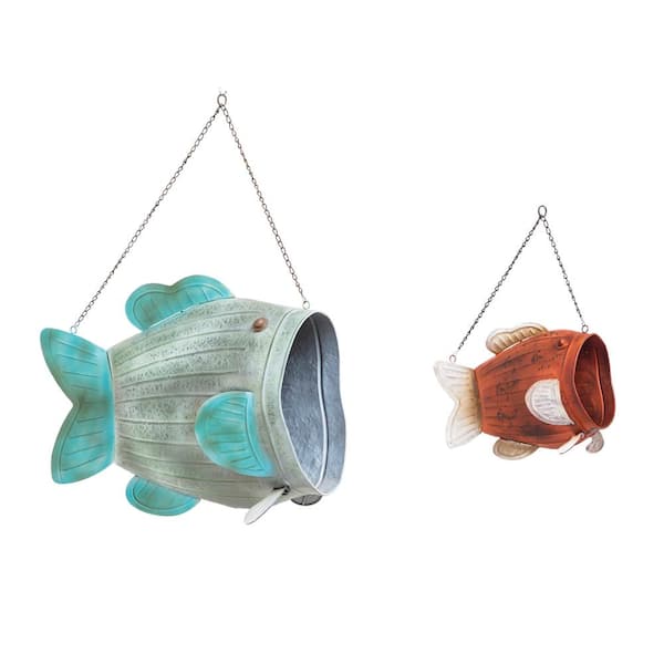 Wood Decoration Fishing Basket With Mounted Fish Wall Hanger Decor