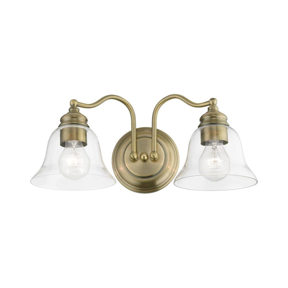 Antique Brass Dual-Light Vanity with Hand-Blown Clear Glass Shade