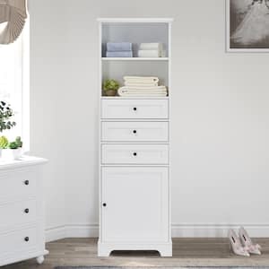 22.00 in. W x 10.00 in. D x 68.30 in. H MDF White Freestanding Linen Cabinet with Adjustable Shelves in White