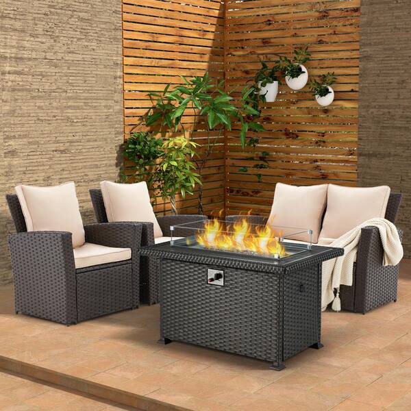 fire pit table rattan set