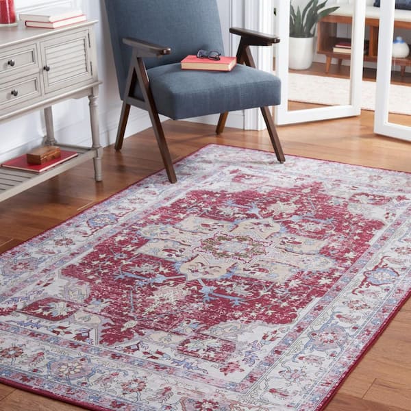 Tuscon Burgundy/Beige Doormat 3 ft. x 5 ft. Machine Washable Floral Medallion Area Rug