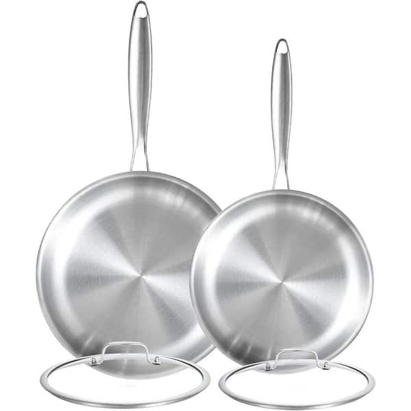 Tri-Ply Stainless Steel Frying Pan Set with Lid Induction Compatible Skillets Chef's Pan Pots and Pans Set