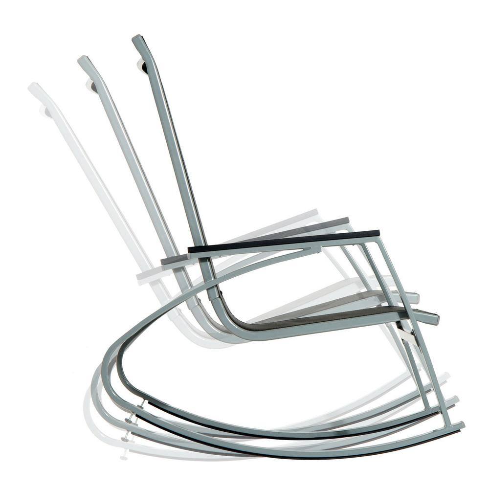 Black and Silver Steel Mesh Outdoor Rocking Chair with Arms
