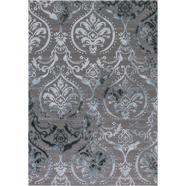 Concord Global Trading Thema Large Damask Teal 3 ft. x 5 ft. Area Rug