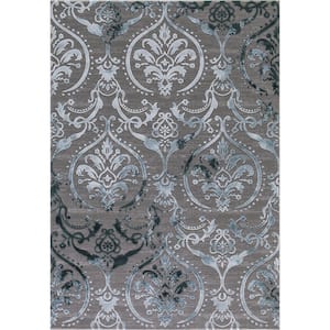 Thema Large Damask Teal 5 ft. x 7 ft. Area Rug
