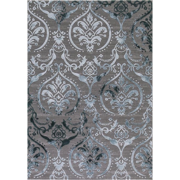 Concord Global Trading Thema Large Damask Teal 8 ft. x 11 ft. Area Rug