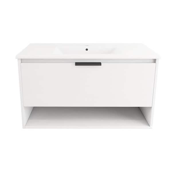 Unbranded 36 in. W x 18 in. D x 20.25 in . H Bathroom Vanity with Integrated Ceramic Sink and Soft Close Drawer in White Top