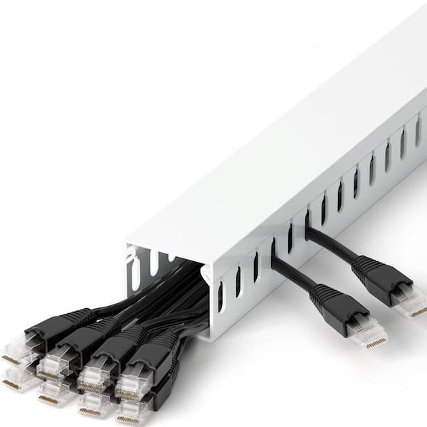 12 ft. White PVC Slotted Cable Raceway 1.6 in. W x 1.4 in. H for Server Rack and Electrical Cabinet, 4-Pack