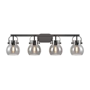 Pilaster II Sphere 36.5 in. 4-Light Matte Black Vanity Light with Glass Shade