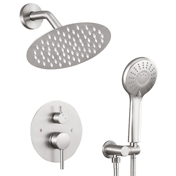AKLFGN Single Handle 3-Spray 8 in. Round Shower Faucet 2.5 GPM with Pressure Balance in. Brushed Nickel