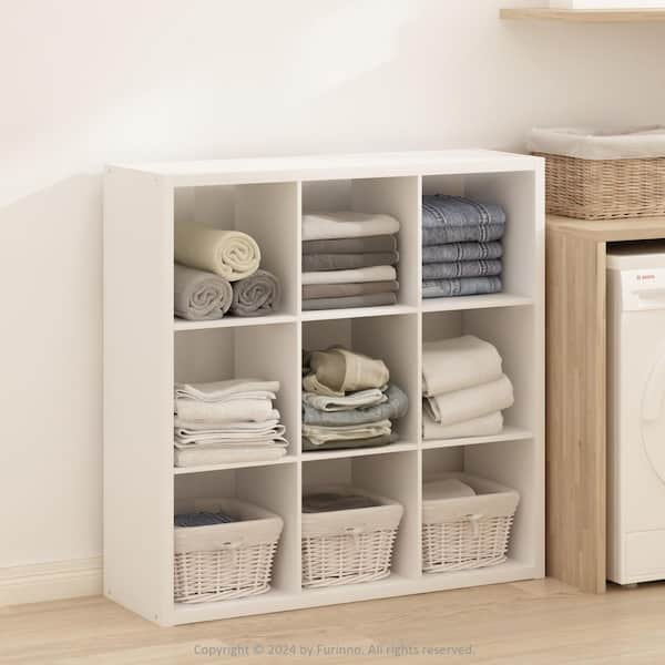 Furinno Simple 43.78 in. Tall White Wood 9-Cube Bookcase