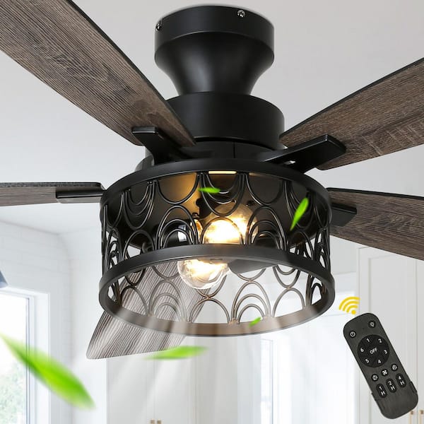 Paine 52 in. Indoor Standard Black Modern Industrial Ceiling Fan with Light, Reversible Flush Mount Ceiling Fan W/Remote