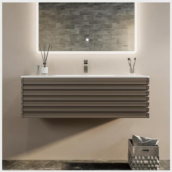 Eviva Dream 42 in. W x 18.2 in. D x 19 in. H Bath Vanity in Cement Gray With White Solid Surface Top with White Sink