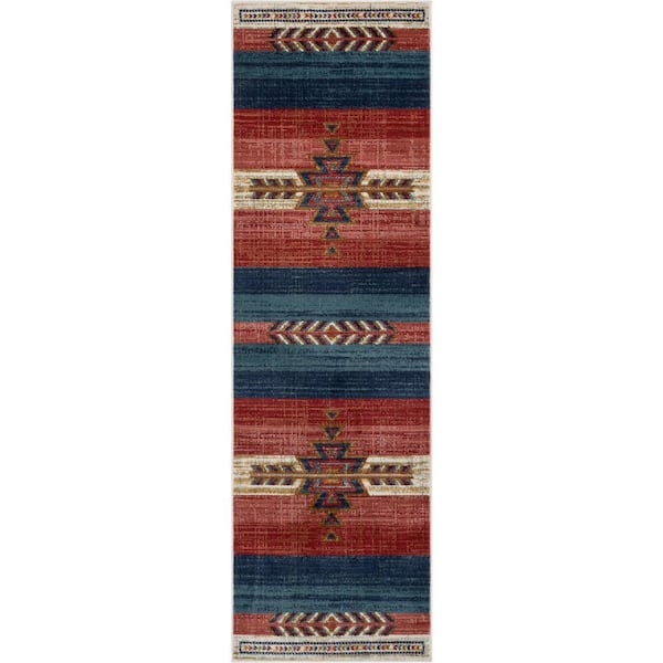 Tulsa Dustin Southwestern Tribal Medallion Crimson 2 ft. 7 in. x 9 ft. 10 in. Runner Rug
