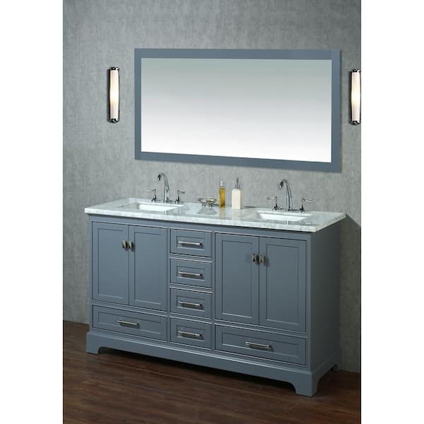 Stufurhome HE-7131B-60-CR 60 in. Brittany Double Sink Bathroom Vanity with Mirror, Dark Blue