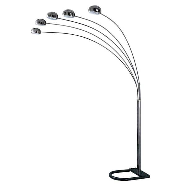 OK LIGHTING 88 in. Chrome Finish with Black Base 5-Arch Floor Lamp