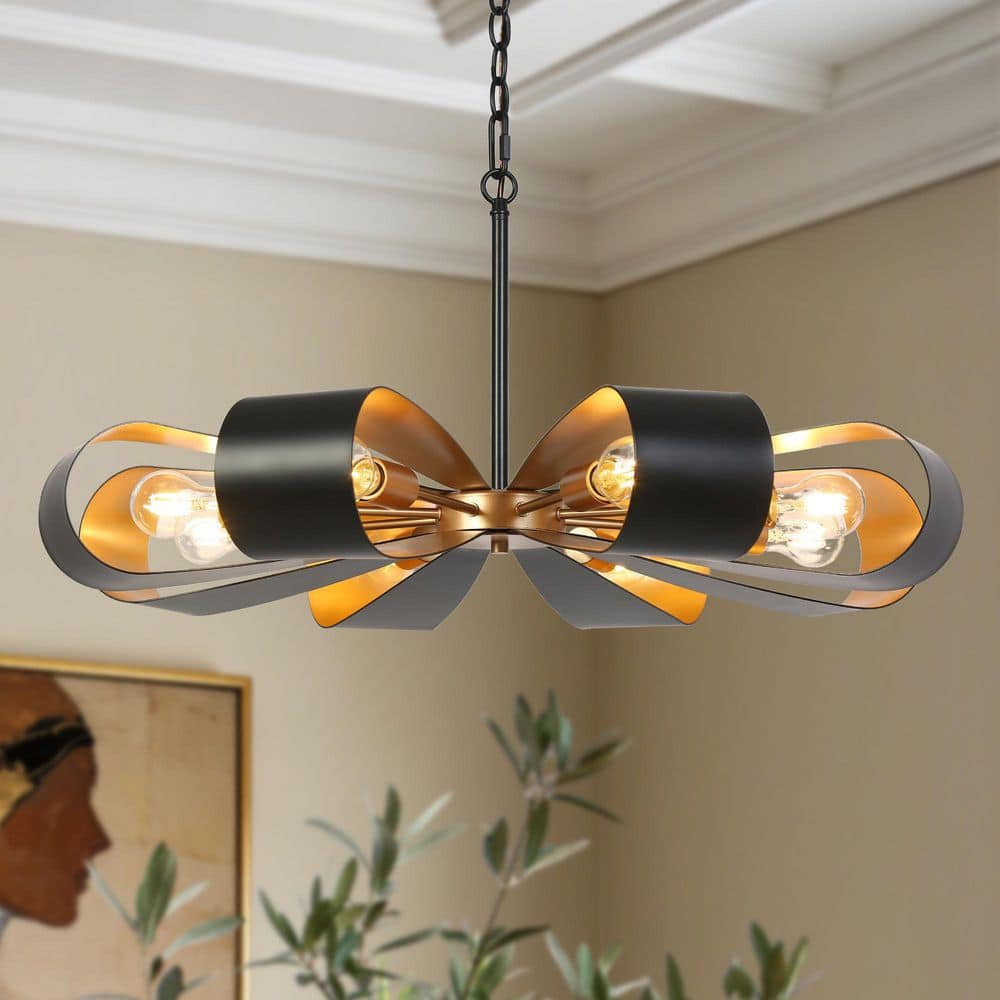 Zevni Modern Industrial 32.6 in. 8-Light Gold Round Chandeliers