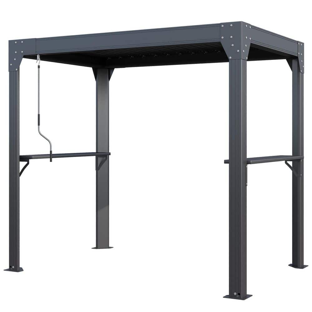 8 ft. x 5 ft. Aluminum Louvered-Top Grill Canopy with Side Storage Shelves,