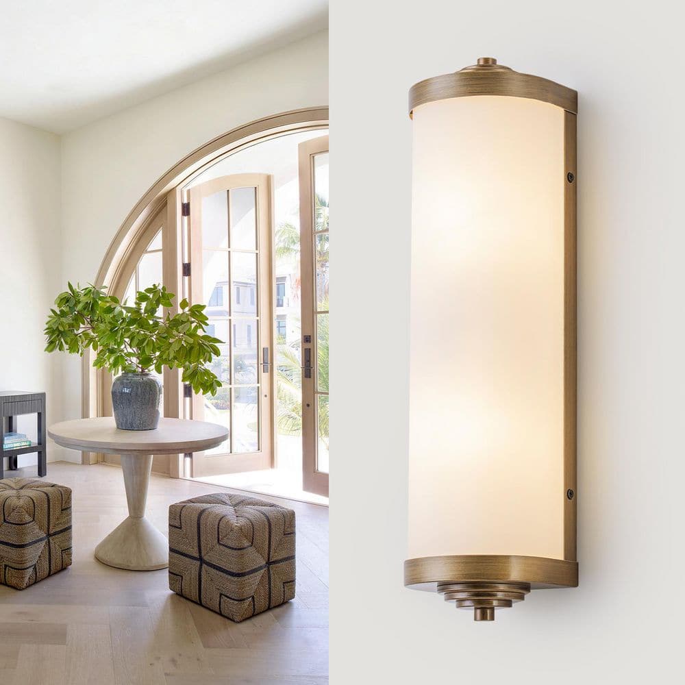 15.4 in. 2-Light Antique Brass Cylinder Wall Sconce with Frosted Glass Shade for Bathroom Bedroom Living Room price history on PriceWatchPro