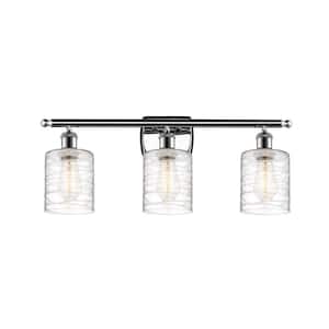 Cobbleskill 26 in. 3-Light Polished Chrome Vanity Light with Deco Swirl Glass Shade