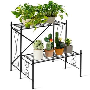 Iron Plant Stand Garden Shelf Decorative Plant Rack Patio Garden (2-Tier)