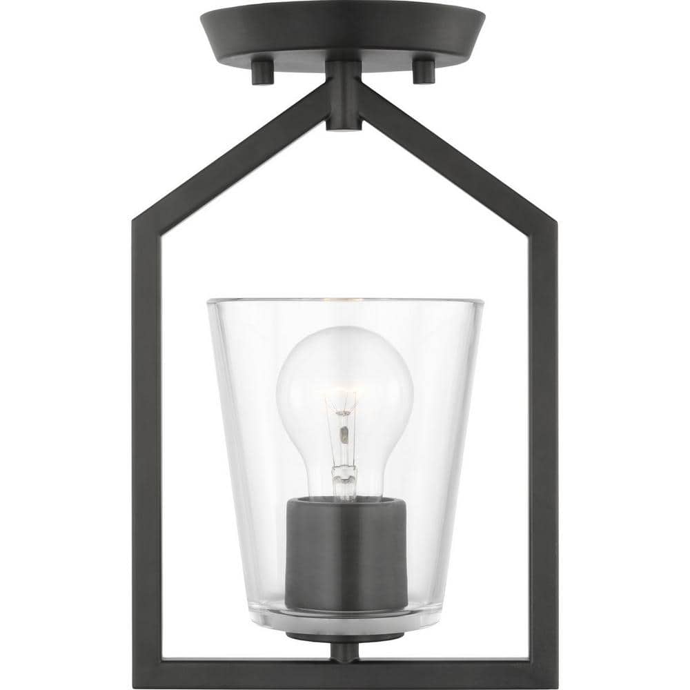 Vertex Matte Black and Clear Glass Semi-Flush Mount Light