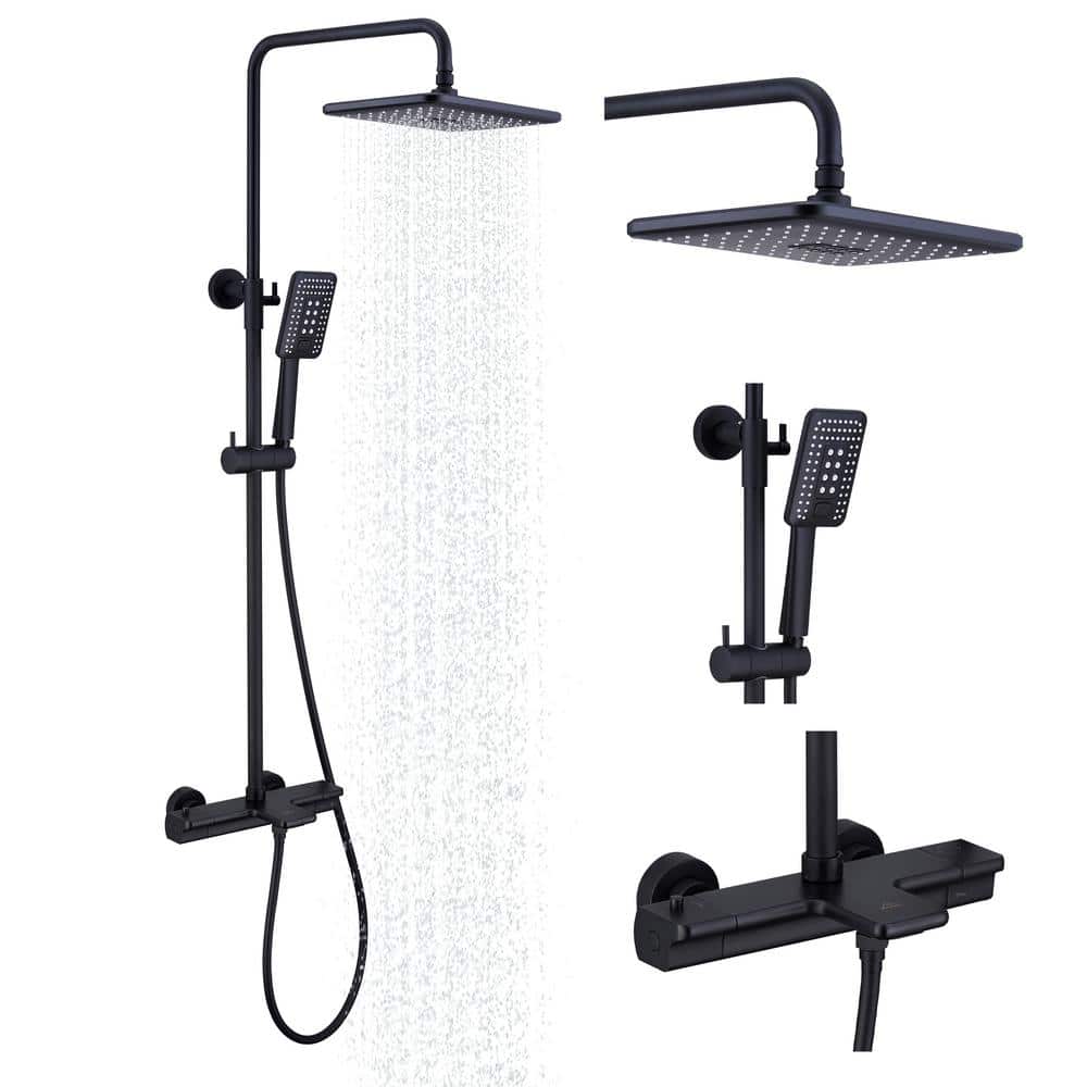 Matte Black Thermostatic Rain Shower System with Handheld