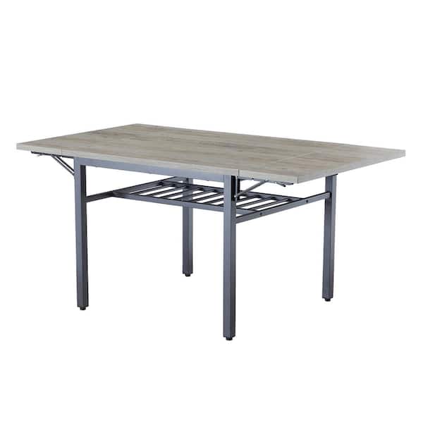 YOFE Modern Industrial Gray Wood 63.2 in. Metal 4 Legs Extendable Dining Table with Drop Leaf(Seats 6)