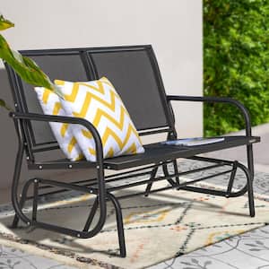 Powder Coated Steel Frame Outdoor Swing Glider Chair with Garden Rocking Seating, Black