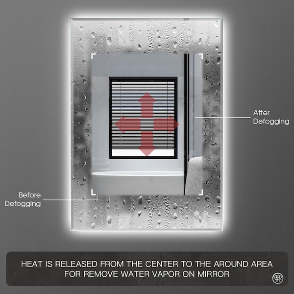 Unbranded 36 in. W x 24 in. H Rectangular Framed Dimmable Wall Bathroom Vanity Mirror in White