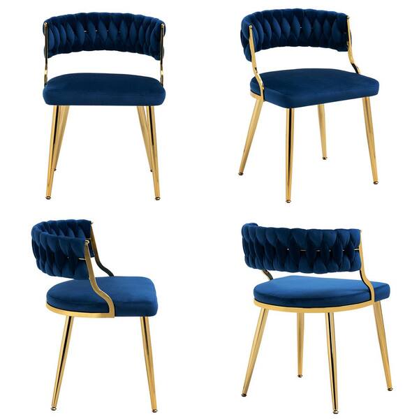 Uixe Modern Navy Blue Velvet Upholstered Cutout Back Dining Chair