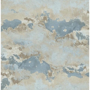 Sicily Marble Metallic Ice Blue, Slate, and Greige Faux Paper Strippable Roll (Covers 56.05 sq. ft.)