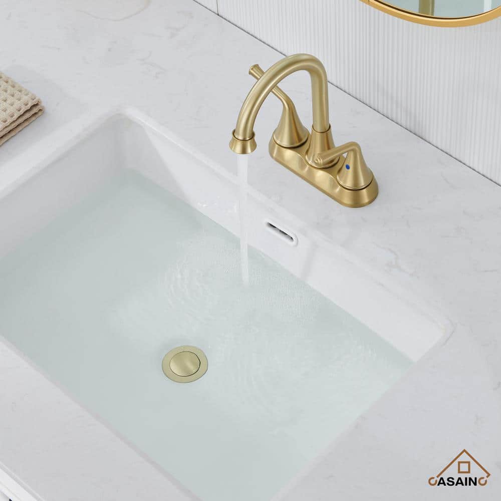 Brushed Gold Stainless Steel Double Handle Bathroom Faucet with Pop-up Drain