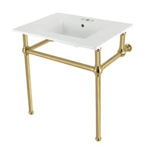 Fauceture 31 in. Ceramic Console Sink Set with Brass Legs in White/Brushed Brass