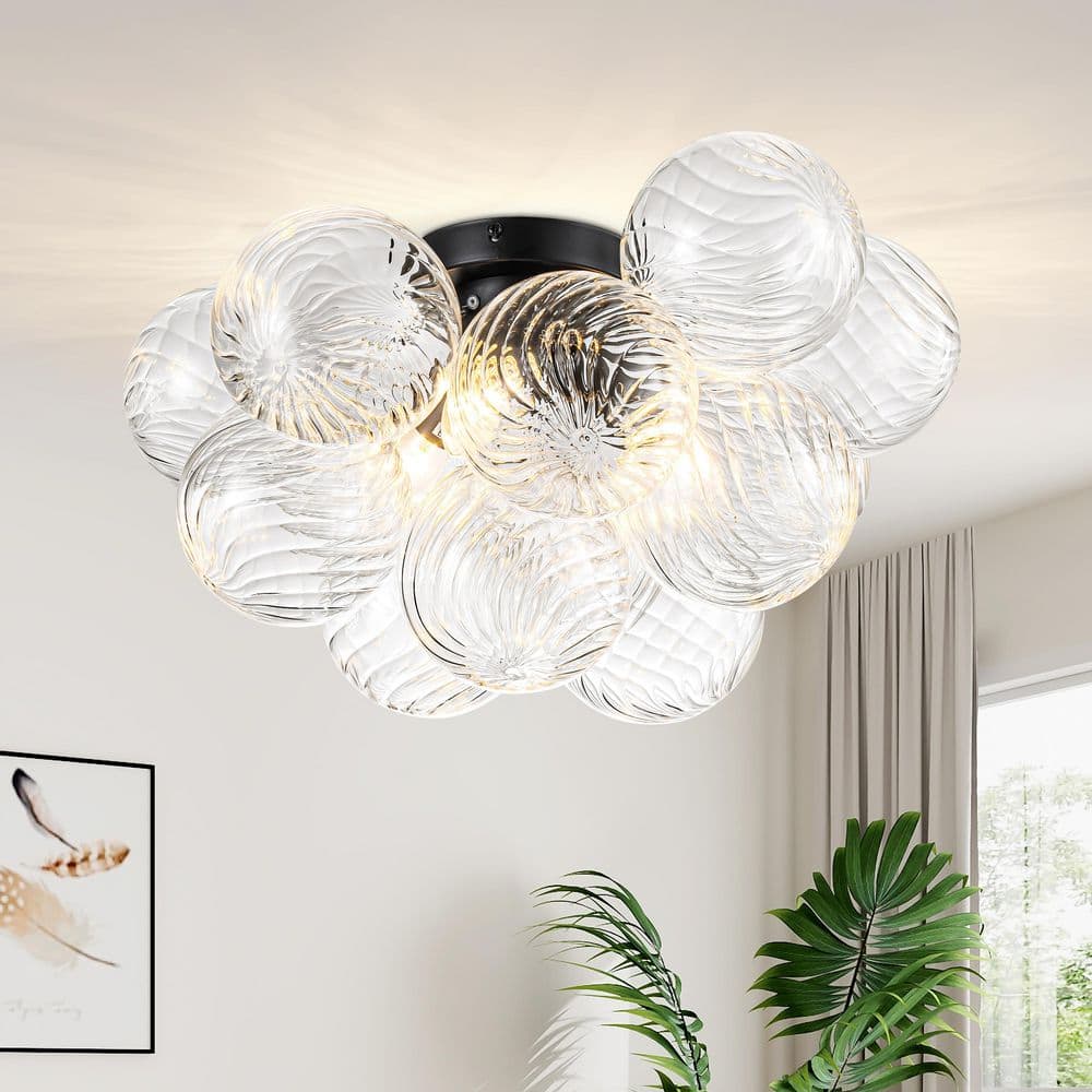 Bublume 18.5 in. 3 Light Black Modern Clear Swirled Glass Globes Bubble Flush Mount Ceiling Light price history on PriceWatchPro