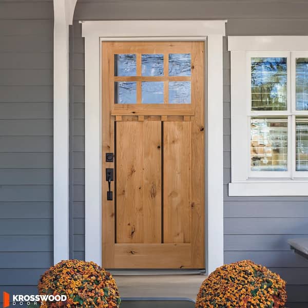 36 in. x 80 in. Knotty Alder Right-Hand/Inswing 6 Lite Beveled Clear Glass Cedar Stain Wood Prehung Front Door with DS