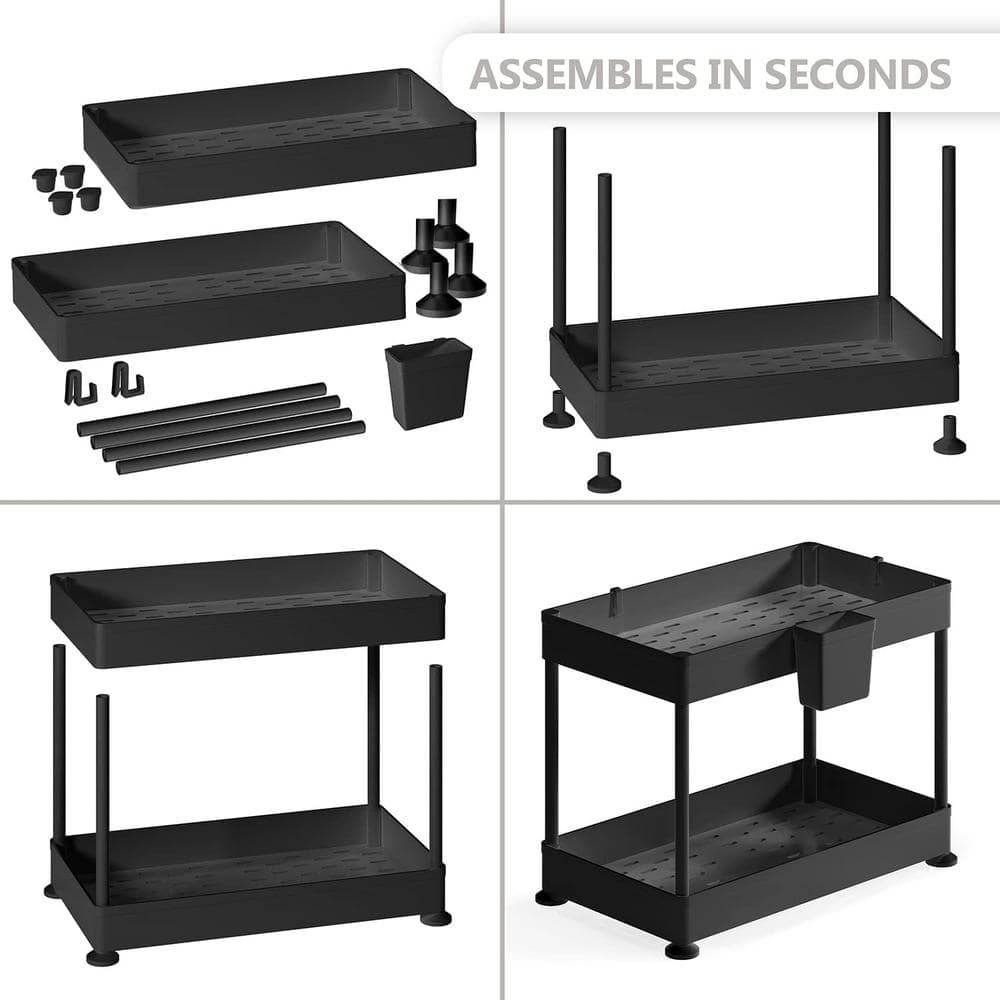 StorageBud Non-Slip Grip Kitchen Under Sink Organizer - Bathroom Cabinet Organizer with Side Caddy