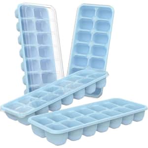 4-Pack Silicon Ice Cube Trays with Spill Resistant and Removable Lid, LFGB Certified and BPA Free in Lake Blue