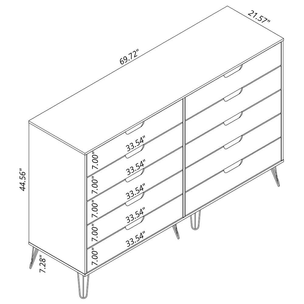 Rockefeller 10-Drawer Brown MDF Double Tall Dresser