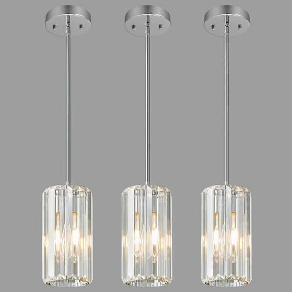 Home Lighting 1-Light Modern Mini Chrome Crystal Adjustable Pendant Light Design for Kitchen Island, 1Pack