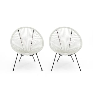 Ansor Black Metal Outdoor Patio Lounge Chair in White (2-Pack)