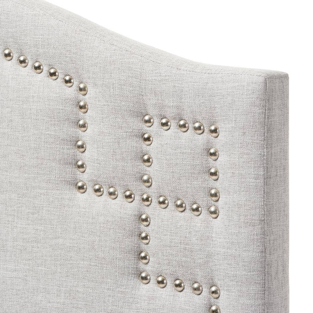 Greyish Beige Tufted Upholstered Queen Headboard with Nailhead Trim