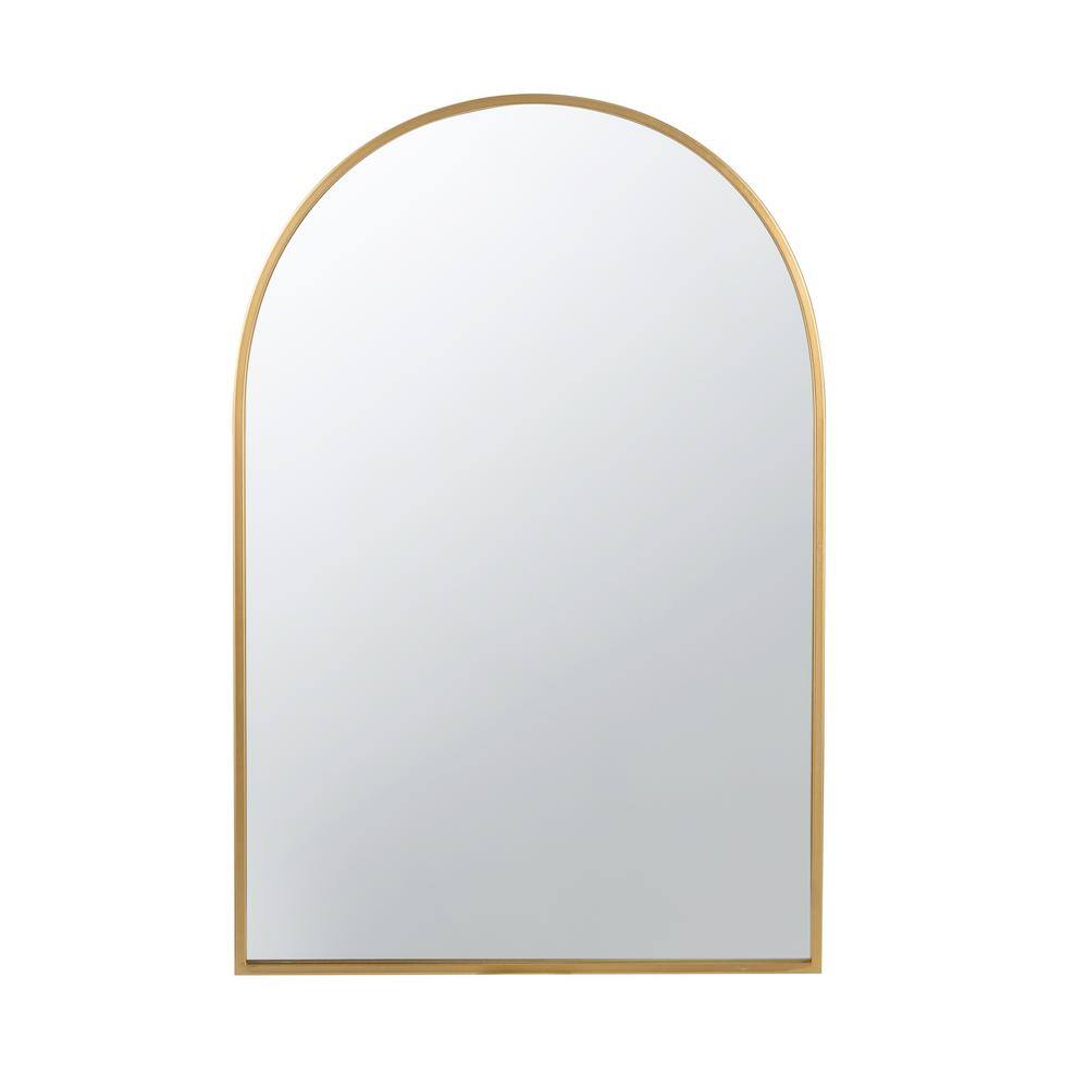 24 in. W x 36 in. H Arched Metal Framed Wall Bathroom Vanity Mirror in Gold