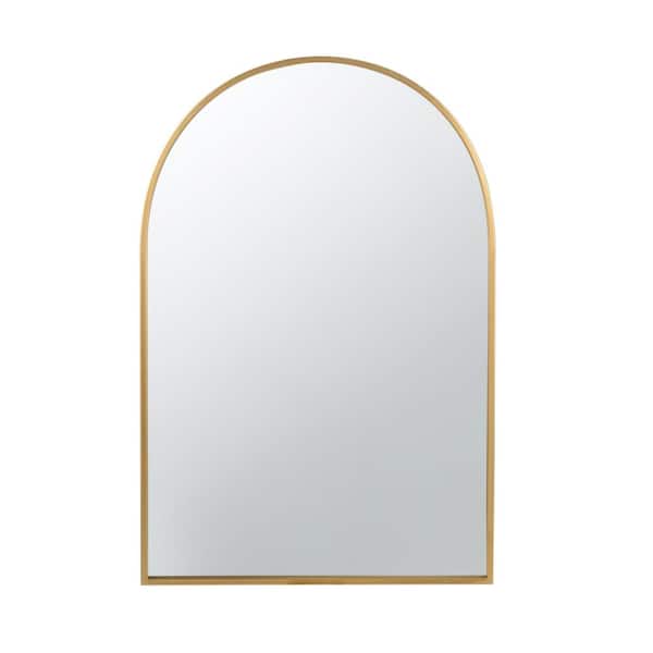 Unbranded 24 in. W x 36 in. H Arched Metal Framed Wall Bathroom Vanity Mirror in Gold
