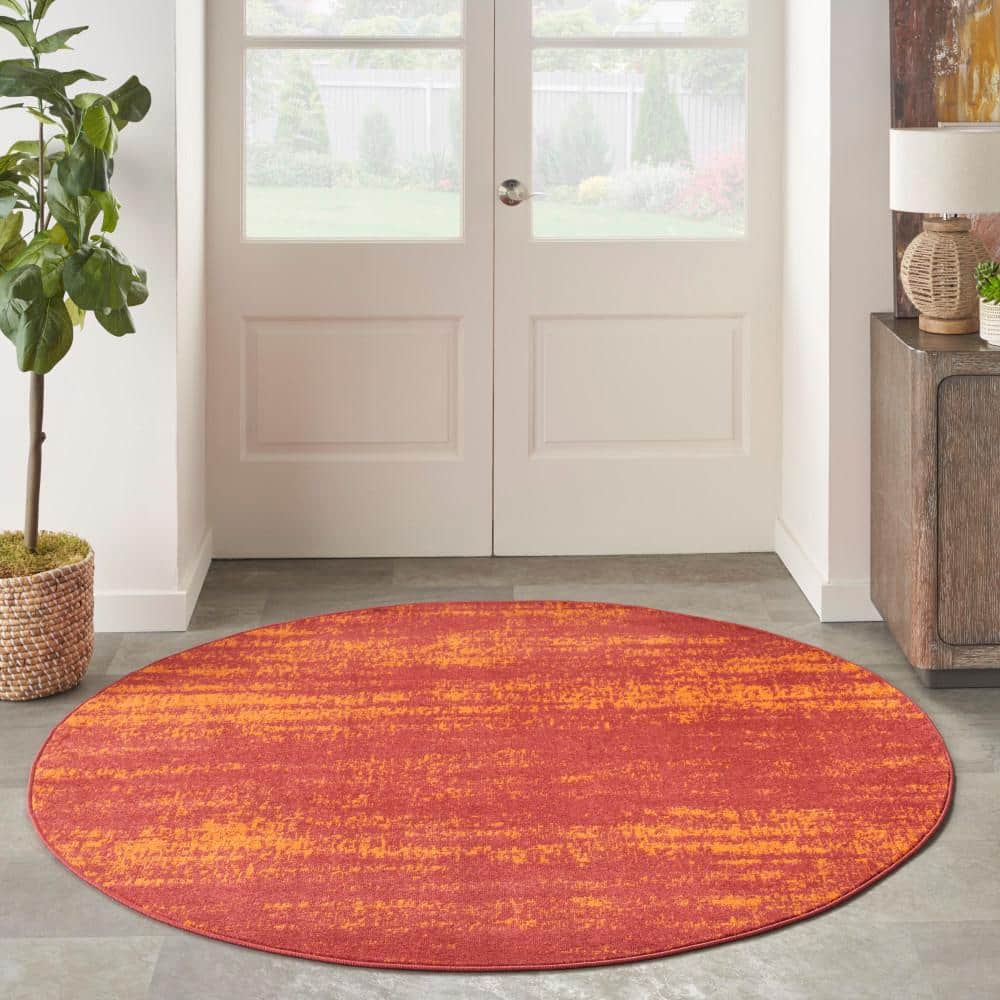 Elysian Red Abstract 4' Round Synthetic Outdoor Rug