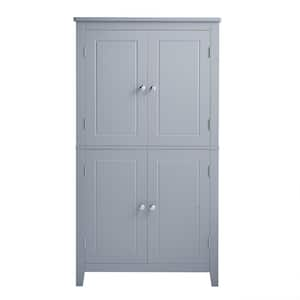 23.6 in W x 11.8 in. D x 43.3 in H Gray MDF Freestanding Linen Cabinet in Gray Finish 4-Door Bathroom Storage Cabinet