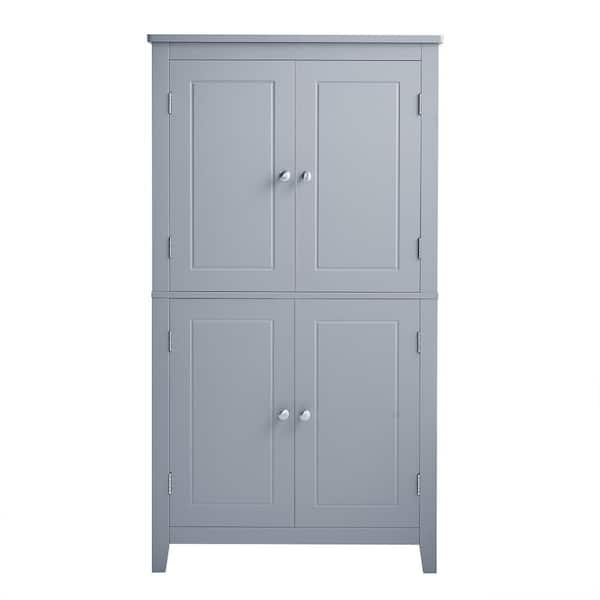 Aoibox 23.6 in W x 11.8 in. D x 43.3 in H Gray MDF Freestanding Linen Cabinet in Gray Finish 4-Door Bathroom Storage Cabinet